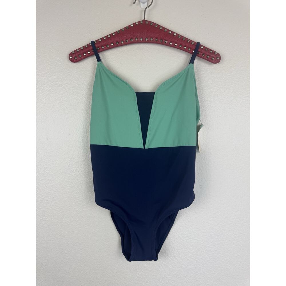 NWT Lively The V One Piece Swimsuit Bathing Suit Navy Blue Crème De Menthe Small
